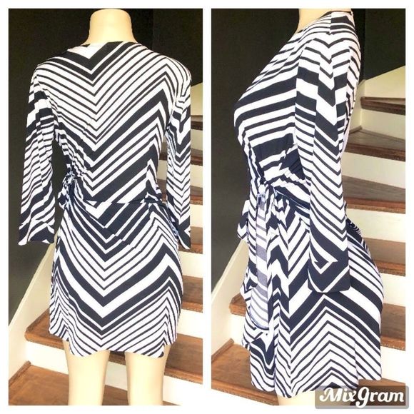Halo Black & White Wrap Dress, Size M - Picture 2 of 5